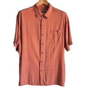 Mens Fall XXL Orange Short Sleeve Button Down Shirt, Tropical Hawaiian Style 2XL